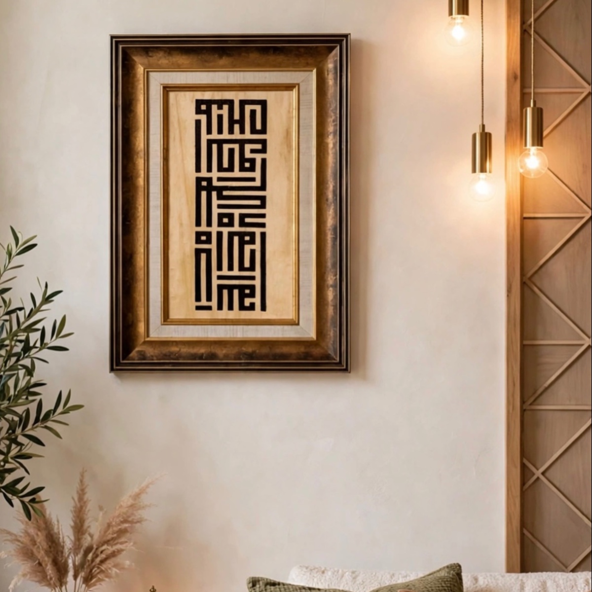 Kufi yazıyla “Allah ne dilerse o olur. Kuvvet ve güç yalnızca Allah’tandır.”